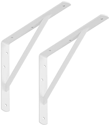 SOTECH 2er Set Regalkonsolen 300 x 225 x 30 mm weiß pulverbeschichtet | Garderobenhalter mit Querstrebe zur Stabilisierung