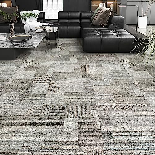 Yullpaper PVC Bodenbelag Graues Teppichmuster Selbstklebende Fliesen Boden Laminat Klick Vinylboden Fliesenoptik PVC Fliesen Selbstklebend Wasserdicht Teppichfliesen Klebefliesen Bad Boden 4 Stück
