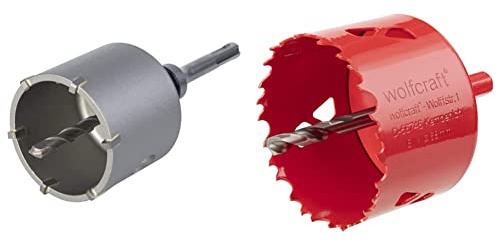 wolfcraft 5483000 Trépan Béton SDS-Plus - Ø 68 mm - Foret Centreur CT Ø 8 mm - Profondeur de Coupe 46 mm & 5474000 Scie cloche BIM ø 68 mm | Scie cloche multi-matériaux | Profondeur de coupe 40 mm