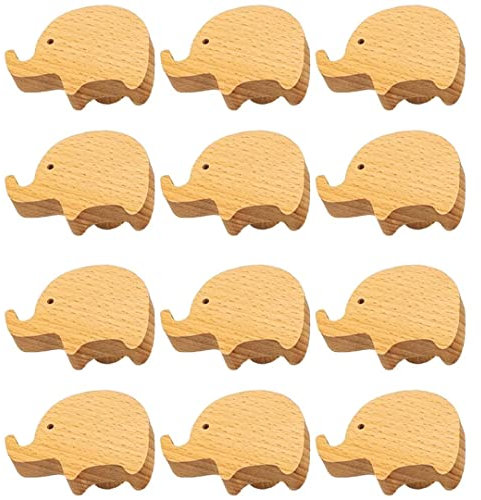 12 Stück, Holzknauf, Elefant, Holz, Schrankknöpfe, Schrank, Hardware, Ziehknöpfe, natürliche Holzknöpfe, für Kommode, Schubladen, Schrank, Badezimmer, Griffe mit Schrauben