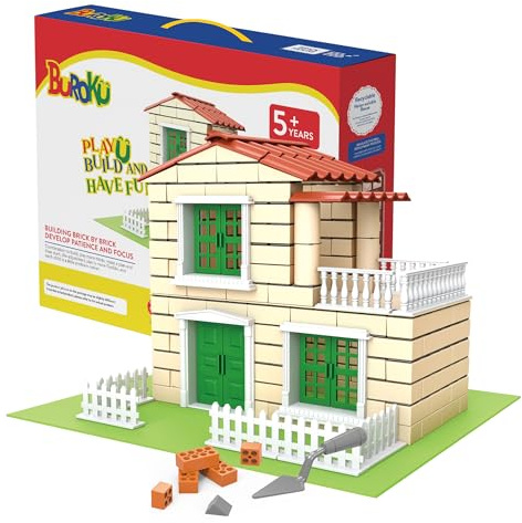 Buroku - Set di Costruzione Casa di Mattoni | 171 Pezzi di Plastica ABS Sicura per Bambini | Migliora le Abilità Precoci e lo Sviluppo dell'Intelligenza | Materiale Riciclabile, Plastica.