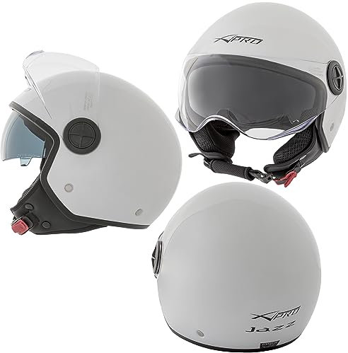 A-Pro Casco Jet Moto Visiera Parasole Scooter Aperto ECE 22-06 Antigraffio Bianco S