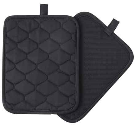 Glynniss Anti-Slip Grip Pot Holder for Kitchen, Cotton Oven Hot Pads Set with Neoprene for Heat Resistant 450F, 7x9 Inches Potholder Machine Washable 2PCS (Black, 2)