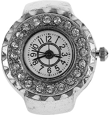 IMIKEYA Ringuhr Damen Kleiner Fingeruhr Mit Rundem Zifferblatt Und Strass Besetzt Silberfarbener Schmuckring Uhr Für Alltag Und Geschenk