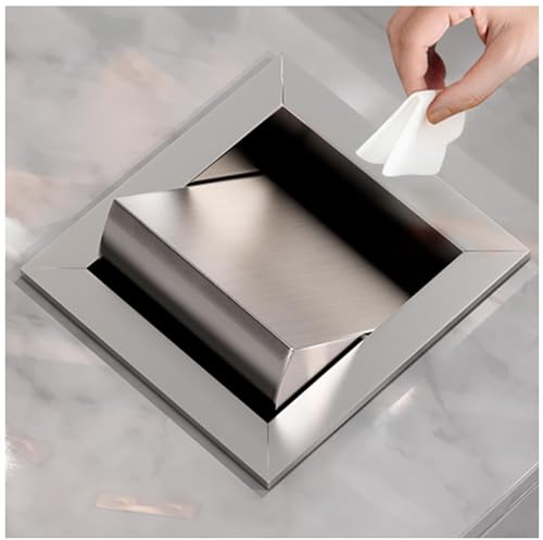 Countertop Built-in Kitchen Cabinet Trash Can, Square Waste Chute Lid Recessed Balance Flap Cover, Stainless Steel Trash Chute Lid Waste Container Cover, Trash Grommet Swing Trash Can Lid