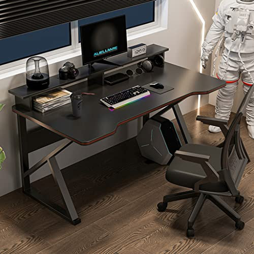 KSTUFF Gaming-Tisch mit Karbonfaser-Oberfläche, großer Computertisch, PC-Computertisch, Gaming-Tisch, Z-förmiger Gamer-Arbeitsplatz mit Drahtgeflecht, Computertisch, L 80 cm Vision