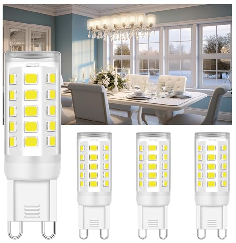 Ugvmn G9 LED Bulb Bi Pin Base, No Flicker 5000K Daylight T4 G9 LED Llight Bulbs for Chandelier, 4W (40W Halogen Equivalent Bulbs), 360° Beam Angle, Non-dimmable for Home Lighting, 4 Pack