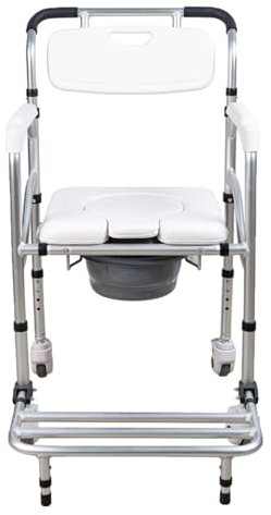 Toilettenstuhl für Senioren mit Rollen, Dusch Toilettenstuhl Fahrbar Höhenverstellbar, Duschstuhl mit Rollen, Nachtstuhl für Erwachsene, Nachtstuhl mit Armlehne, Tragbare Toilette