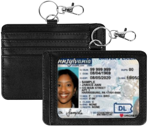 Linkidea 2 Stück Ausweishalter, minimalistische Brieftasche mit 10,2 x 7,6 cm Visitenkartenschutz und Schlüsselbandschlaufe, veganes Leder Kartenhalter mit Kreditkartenfach für Damen und Herren
