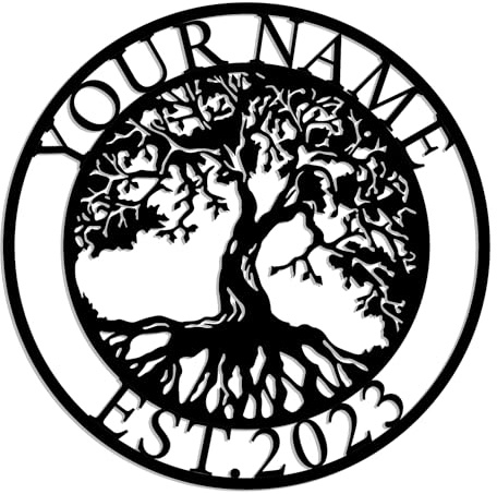Kissesuu Personalized Tree of Life Metal Sign, Custom Welcome Family Name Sign, Wall Art, Outdoor Decor