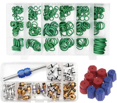 Saipor 3 Sets Car A/C Repair Kit, 270pcs Rubbber O-Ring Assortment Kits Seal Gasket Washer Set + 40PCS Car Air Conditioner Valve Core Kit R12 R134a A/C Valves Cores + 10pcs R134a AC Valve Caps