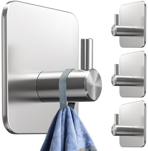 4smile Portasciugamani senza foratura, set da 4 ganci in acciaio inox, autoadesivi con cuscinetti adesivi, ganci adesivi antiruggine, extra forti come sostegni per asciugamani per bagno e cucina