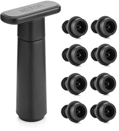 WOTOR Pompe à vide vin avec 8 bouchons, bouchon bouteille vin, réutilisable pour garder le vin frais, accessoires vin