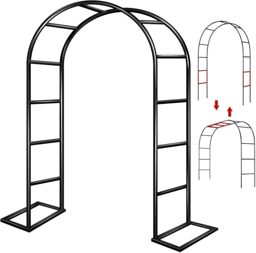 Gartenbogen Rankgitter für Kletterpflanzen Outdoor Hochzeit Bögen für Zeremonie Schwarz Metall Gartenlaube Indoor Garten Bögen für Party Dekoration 2,4 m breit x 2 m hoch (schwarzer Gartenbogen)