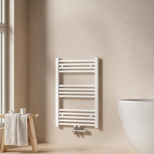 EMKE Toallero de Baño 750x500 mm, Blanco, 291 W | Toallero con Conexión Central, Radiador de Baño, Calefacción de Toallas