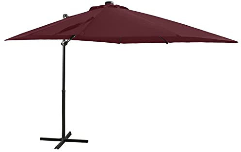 Juroupi Cantilever Umbrella with Pole and LED Lights Bordeaux Red 250 cm,UV30+ Protection,Garden Parasol,Cantilever Umbrella,Parasol Umbrella for Outdoor-312326