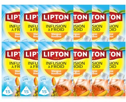 Lipton, Infuse à Froid, Infusion à Froid, Goût Mangue et Rooibos, Idéale pour le Thé Glacé, Ingrédients d'Origine 100% Naturelle, 15x12 Sachets Pyramid, 180 Sachets