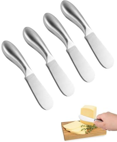 TPZORJX 4 Pièces Couteau Fromage Couteau Beurre Tartineur - avec Poignée Ergonomique Couteaux à Tartiner Multifonctions,pour Couper ou Tartiner Beurre, Fromage, Confiture (13.5 cm, Silber)