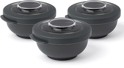 Amuse Tylla Saladier Set 3 Pièces | 3x200ml | Boîte de Rangement avec Couvercle pour Meal Prep & Snacks | Boîte Alimentaire en Plastique Sans BPA | Compatible Lave-vaisselle | Charcoal
