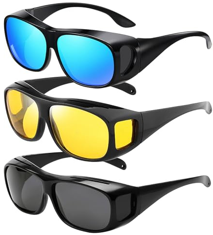 JSTHHTT 3PCS Übergröße Überzieh Sonnenbrille Herren Und Damen, Polarisiert üBerzieh Sonnenbrille, üBergroß üBerbrille FüR BrillenträGer UV400 Schutz FüR BrillenträGer Fit Over Brille Fahren Angeln