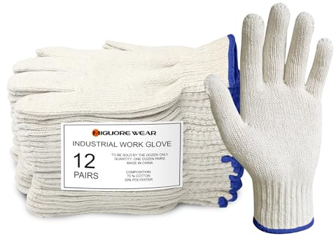 Migliore Wear 12 Paar Arbeitshandschuhe Herren & Damen, Baumwoll-Polyester Schutzhandschuhe für Industrie, Gartenarbeit, Bau, Lager