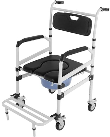 Dusch-Toilettenrollstuhl Tragfähigkeit 100kg Duschstuhl Für Behinderte Mit 1 Kommode Und 1 Sicherheitsgurt 4 Universal-Räder (Alle Mit Bremse) Höhenverstellbar