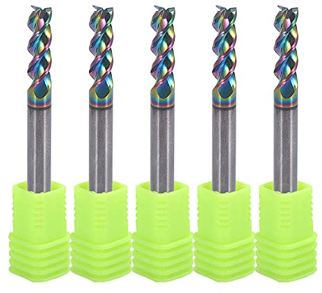 Lot de 5 fraises carrées en carbure de tungstène de 4 mm pour applications en cuivre d'aluminium, 3 flûtes, diamètre de coupe, tige de 4 mm, revêtement DLC, embouts de fraisage CNC, design de type U