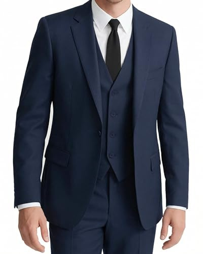 WYWK Mens 3 Piece Suit Tuxedo Jacket Adjustable Waistcoat Trousers Tie Set | Suit UK,Slim Fit,Single Breasted,1 Button,Wrinkle Resistant,Real Pockets,Wedding,Business,Dinner Party, Formal Occasions