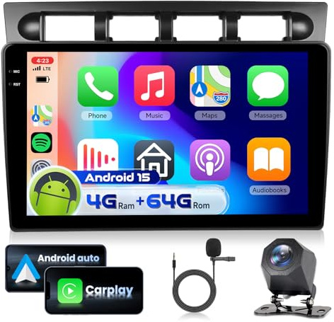 4G&128G 9 Autoradio per Kia Morning/Picanto 2007/EURO STAR 2001-2011 con Carplay Android Auto Wireless Android 15,Bluetooth RDS/FM Radio,Wi-Fi GPS Navi,Telecamera posteriore AHD