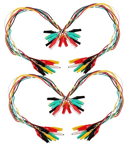 VOSAREA Lot De 40 Pinces Crocodile Isolées Avec Fils De Liaison Flexibles De Taille Moyenne, Assortiment 5 Couleurs, Cordons De Test Électriques Pour Diagnostic, Prototypage Et Dépannage