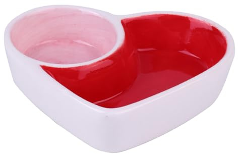LOLIPPYY Pet Ceramic Food and Water Bowl Double Heart Design Pottery Feeder Small Size Suitable for Cats Hamsters and Small Pets