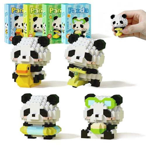NimblusToy Panda Bausteine Set, 4 Stück Panda Mini Bauklötze, Klemmbausteine Tiere, Mini Bausteine für das Homeoffice, Geschenk für Erwachsene und Kinder