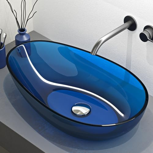 Mai & Mai Lavabo da Appoggio in Resina 60x36x14cm, Ovale, Blu | Lavabo da Bagno, Senza Foro Rubinetto e Troppopieno, Coloria04