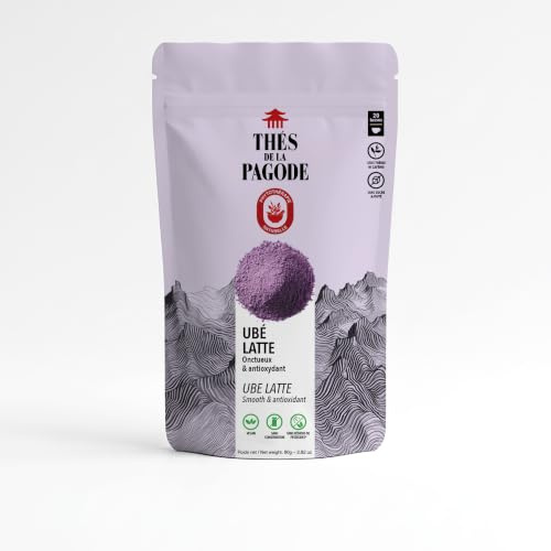 Thés de la Pagode - Ube Latte - 100% Poudre d'Igname Violette - 80g | Poudre Bio - Sans Théine - Boisson Facile à Préparer, Chaude ou Glacée, avec Lait Végétal - Onctueux, Anti-Oxydant