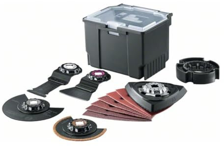 Bosch 12tlg. Starlock Multitool Set Universal (für Innenbereich, Schneiden, Schleifen und Entfernen von Fliesen, in Kleiner Zubehörbox, Zubehör Multifunktionswerkzeug)