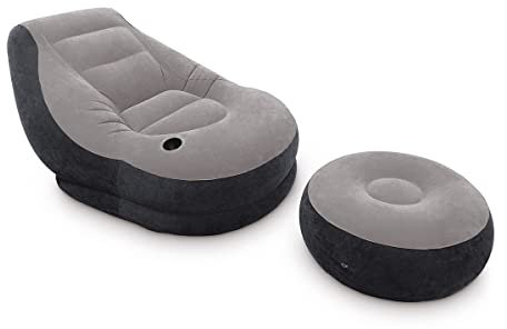 Intex 68564NP Loungesessel 102x137x79 cm mit Füßen 64x28 cm, Grau/Schwarz, einfarbig