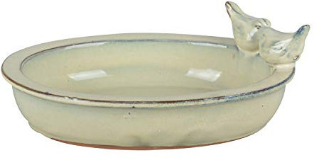 degawo 1x Vogel Tränke oval Creme grün Petrol Bad Vogelbecken Futterschale Wasserstelle