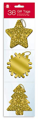 36 Gold Glitter and Luxury Foil Xmas Gift Tags With Thread