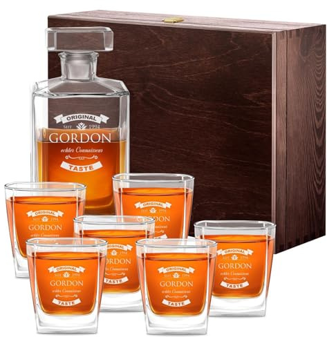 Maverton Whiskey Karaffe + 6er Whiskygläser Set mit Gravur - 700ml Whisky Dekanter - Weihnachtsgeschenke - Geschenk zum Geburtstag für Männer - echter Genießer