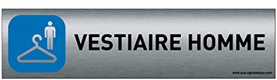 AUA SIGNALETIQUE - Plaque de porte Aluminium brossé imprimé AluSign - 200x50 mm - Double Face adhésif au dos - Impression UV directement sur l'aluminium (Pas de contre collage) (Vestiaire Homme)