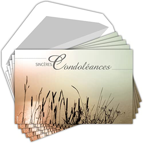 Afie Pochette de 5 Cartes Sincères Condoléances Nos pensées affectueuses vous soutiennent dans l'epreuve feuilles Décès Deuil Fabriqué en France