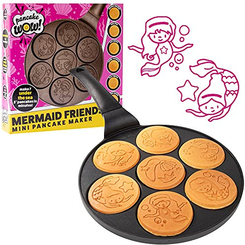 Mermaid Mini Pancake Pan - Make 7 Different Flapjack Mermaids, Nonstick Pan Cake Maker Griddle for Under the Sea Fun & Easy Cleanup, Unique Gift for Girls or Great for Birthday Breakfast