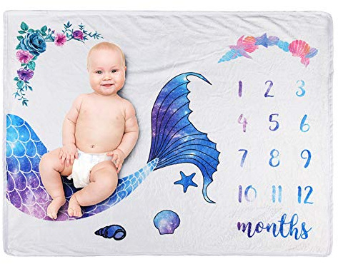 ikasus Cubierta de paso mensual para bebé, manta de mes de bebé e foto,Cubierta paso al mes,Regalo personalizado para fiestas prenatales,Seguimiento del crecimiento del bebé,Dulce,Grueso, Grande