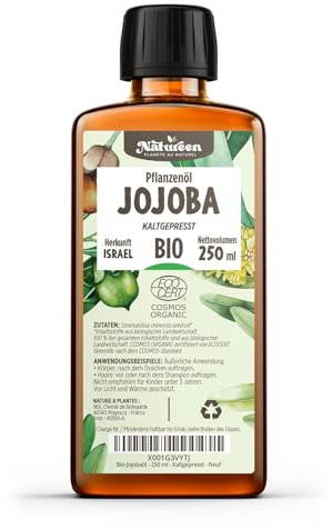 Jojobaöl Bio 250 ml - 100% Bio, Rein, Natürlich & Kaltgepresst, Haare und Nägel, Gesichtsöl und Körperöl, Vegan & Hexanfrei