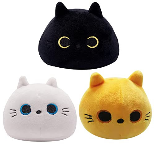 Tittaty 3 unidades de gatos de peluche de peluche para gatos, cojín de peluche suave, almohada de peluche, juguete de Navidad, fiesta de cumpleaños, regalos, decoración, 10 cm (naranja/blanco/negro)