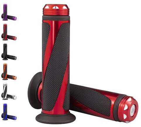 amavoler Universal Motorcycle Handlebar Grips Soft Rubber Billet Aluminum Fits for Motorcycles with 7/8 Left Grip and 1 Right (Red)