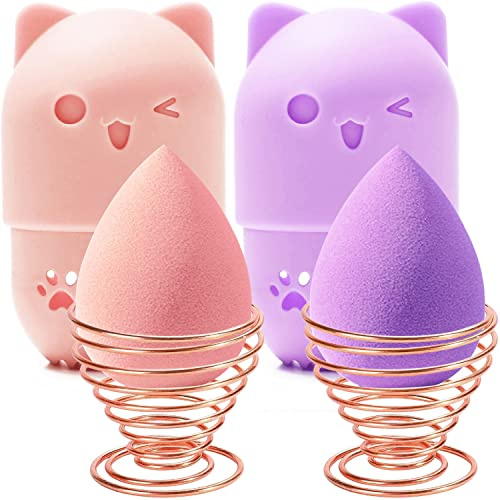 Makeup Schwammhalter, Beauty Sponge Halter + Makeup Blender Reiseetui Beauty Sponge Blender Trocknungsständer & Aufbewahrungsbehälter (Pink&Lila)