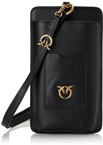 Pinko Damen Phone Folder weiches Kalbsleder Reisezubehör-Brustbeutel, Z99q_Schwarz-Antik-Gold