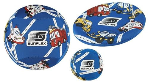 Sunflex Youngster Cars 3er Mix Set | Bälle & Wurfscheibe für Kinder im modernen Design | Kindgerecht aus hochwertigem & rutschfestem & weichem Neopren