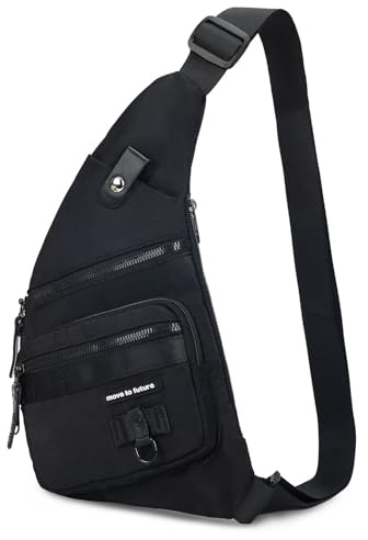 Qidelong Axelväska stöldsäker crossbody bröst axel ryggsäck kvinnor män, lätt personlig fickväska för vandring resor, Svart, En storlek, Avslappnad